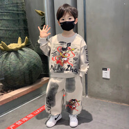 酷樂羊哪吒衣服男童春裝套裝2025新款寶寶痞帥時髦潮流兒童裝衛(wèi)衣春秋款 卡其色 110