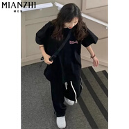 棉致重磅純棉圓領薄款短袖T恤女夏季寬松潮流休閑五分半袖上衣打底衫 B33909黑色【高品質16.5】 M 80-100斤