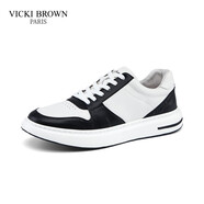 未畢（VICKI BROWN）【VB男鞋】法國品牌時(shí)尚休閑板鞋舒適百搭小白鞋男士皮鞋子男軟底 白黑 40