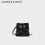 CHARLES&KEITH迷你菱格流浪包單肩斜挎雙肩包包女包生日禮物CK2-60782390 Black黑色 S