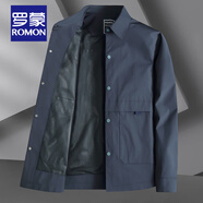 羅蒙（ROMON）大碼軍綠色翻領(lǐng)夾克男大肚子中年春秋季商務(wù)寬松單排扣風(fēng)衣外套潮 2406藏青色(春秋款） 2XL :155斤左右