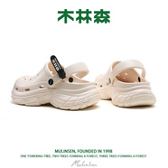 木林森洞洞鞋男新款夏季運動(dòng)時(shí)尚百搭輕便透氣厚底增高戶(hù)外沙灘包頭拖鞋 米白色 37 - 38