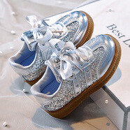 里奇.喬丹   RICKY JORDAN童鞋春季女童鞋子2025新款兒童軟底德訓(xùn)板鞋小女孩時尚運動鞋 銀色 23