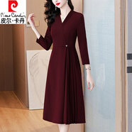 皮爾卡丹（pierre cardin）安可拉紅氣質(zhì)修身連衣裙女2025春秋新款中年媽媽打底洋氣減齡裙子 紫紅色 L [90-105斤]