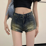 KAHTOP2025夏新款美式超辣妹性感牛仔鉚釘短褲女顯瘦百搭包臀熱褲YLM 緊身高腰包臀熱褲子藍(lán)色 S