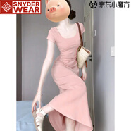 SNYDER WEAR粉色連衣裙女2025夏季新款修身純欲包臀長裙夏日絕美小個子裙子女 粉色 L 建議105-120斤