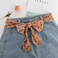 優(yōu)沐晨時(shí)尚女士絲帶裝飾帶腰帶雪紡長(cháng)條布料韓版百搭牛仔褲子連衣裙配飾 四木珠串腰帶咖色波點(diǎn)