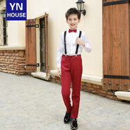 衣諾坊 兒童禮服套裝校服 小學(xué)生主持人花童 大合唱演出服 兒童演出禮服 酒紅男:長(zhǎng)袖+長(zhǎng)褲+背帶+領(lǐng)結(jié) 140 (建議體重：54-67斤)