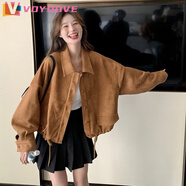 VOYDOVEchic短夾克麂皮外套女2025年春秋季新款韓系小個(gè)子美拉德穿搭上衣 焦糖色【z】 L 【建議110-125斤】