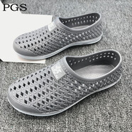 防滑洞洞鞋男士夏學(xué)生沙灘鞋情侶厚底包頭透氣大碼休閑涼鞋懶人鞋 灰色 1137男 38