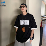 結(jié)盟者2025夏季新款潮牌嘻哈hiphop印花國潮短袖T恤男情侶寬松潮流半袖 黑色 M