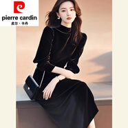 皮爾卡丹（pierre cardin）春季上流社會(huì )女神范感氣場(chǎng)強大新年安可拉紅色絲絨收腰連衣裙 黑色絲絨裙 XL 【120-130斤】