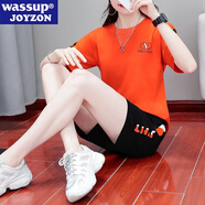 WASSUP JOYZON品牌夏季新款運動(dòng)套裝女大碼學(xué)生休閑寬松短袖短褲跑步服兩件套棉 桔色（休閑兩件套） 3XL  建議140-155斤