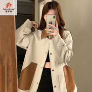 范哲狼（FANZELANG）美式復(fù)古寬松棉布拼接短外套男女2025春秋新款韓版設(shè)計感bf風(fēng)夾克 圖片色(男女同款 春秋款外套 薄 S (建議85-100斤)