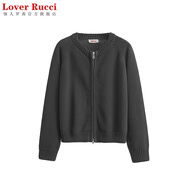 LOVER RUCCI100%純棉開衫外套女針織衫短款秋冬圓領(lǐng)長袖簡(jiǎn)約外穿加厚毛衣 深灰色 S