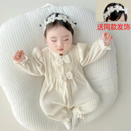 卿寶蓓嬰兒衣服女寶寶春裝超萌可愛3個月連體衣6秋新生兒套裝洋氣外出服 米色女孩蝴蝶結（有發(fā)飾） 73cm 73碼4-8個月 身高63-70厘米