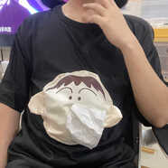 林中尋阿呆抽紙衣服能放紙巾T恤搞怪短袖長(cháng)袖鼻涕黑色夏秋小孩衣服 黑色短袖 均碼 110兒童:20-30斤