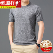 恒源祥羊毛絨衫半袖男士圓領(lǐng)秋冬短袖套頭羊毛T恤中青年毛衣織針打底衫 177中灰 2XL 180150-170斤