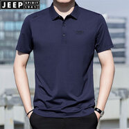 JEEP SPIRIT柔軟短袖t恤男翻領(lǐng)夏季莫代爾棉質(zhì)混紡彈力開衩半袖休閑薄體恤衫 寶藍(lán) 薄款 L (175) /96A建議135-145斤