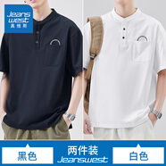 真維斯純棉短袖t恤男2025夏季潮牌半截袖寬松男裝體恤半袖上衣服 黑色+白色 M