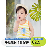 懿琪寶貝寶寶背心夏季純棉嬰幼兒上衣男小童衣服夏款1歲嬰兒無(wú)袖T 黃白條BX001 80