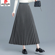 皮爾卡丹（pierre cardin）軟毛呢百褶裙半身裙新款秋冬氣質(zhì)松緊毛呢高腰垂感中長(zhǎng)裙子 灰色長(zhǎng)85CM 均碼 1.9-2.5尺