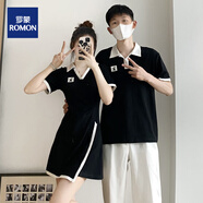 羅蒙（ROMON）情侶t恤情侶裝男女夏季短袖T恤男連衣裙女短袖一裙一衣男男情侶裝 連衣裙 M