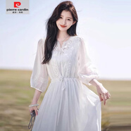 皮爾卡丹（pierre cardin）刺繡連衣裙女夏季2025新款氣質(zhì)寬松茶歇裙旅游拍照海邊度假長(cháng)裙子 白色【有背心】 S 建議85-100斤左右