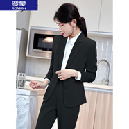 羅蒙（ROMON）  小西裝套裝女2025春秋新款氣質(zhì)大學(xué)生職場(chǎng)面試上班西服工作服女 XXN-20912黑色外套 L 98-107斤
