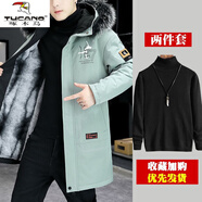 啄木鳥(niǎo)（TUCANO）棉衣派克服男沖鋒上衣服冬天加絨加厚外套潮流中長(cháng)款男士棉襖棉服 21195綠色+黑色毛衣 新年戰袍 3XL 160-180斤左右