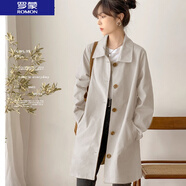 羅蒙（ROMON）風(fēng)衣女2025春秋新款風(fēng)衣女中長(zhǎng)款簡(jiǎn)約上衣女韓版寬松純色百搭外套 杏色 L 105-115斤