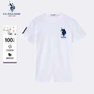 U.S. POLO ASSN.短袖t恤男夏季純棉小白T圓領寬松短袖男士打底衫 純白色 M