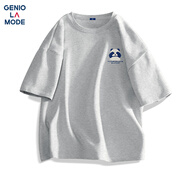 GENIOLAMODEt恤男純棉透氣夏季休閑時尚簡約印花百搭短袖男生衣服 麻灰 2XL