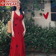 SNYDER WEAR玫瑰港風(fēng)復(fù)古連衣裙v領(lǐng)露背修身無(wú)袖裙氣質(zhì)法式收腰顯瘦連衣裙子 紅色 M 建議95-105斤