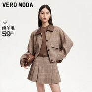 VEROMODA 毛呢外套女2024早秋新款拼接PU領(lǐng)格紋蝙蝠袖毛呢外套324427003