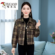 啄木鳥(niǎo)女士秋冬格子加絨襯衫外套小個(gè)子短款加厚襯衣新款個(gè)性休閑上衣春 *1號* XL (116-135)