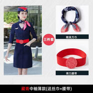 漠悠洛東航空姐制服連衣裙空乘面試職業(yè)裝空姐服時尚氣質(zhì)前臺工作服 單件藏青半袖連衣裙絲巾腰帶 2XL
