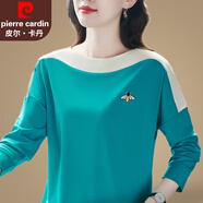 皮爾卡丹品牌長袖t恤女冰絲2025新款春季寬松洋氣媽媽打底衫女士圓領(lǐng)上衣 湖蘭 M 【建議重98斤內(nèi)】
