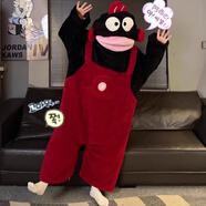 夢(mèng)舒紛卡通情侶睡袍女冬季可愛(ài)珊瑚絨睡衣加厚浴袍法蘭絨睡裙男士家居服 丑魚(yú)紅黑連體服 M 160-165CM