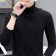 軒萊雅（XUANLAIYA）毛衣男秋冬季美式字母印花套頭圓領(lǐng)針織衫男毛線加絨情侶圓領(lǐng)大碼 黑色高領(lǐng) 常規(guī) XL