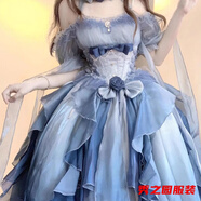 范哲莎藍色前短后長(cháng)花嫁禮服lolita連衣裙洋裝洛麗塔重工拖尾蓬蓬公主裙 藍色裙子+拖尾 XL 175