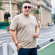 圣彼威朗 加肥加大碼短袖t恤男胖子肥佬體恤潮牌胖人衣服大碼半截袖打底衫 DX199卡其色 3XL (190-210斤)
