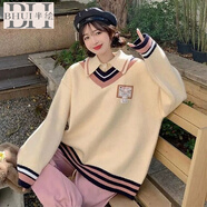 半繪假兩件毛衣女2025新款日系秋冬寬松慵懶風(fēng)針織衫女軟儒加厚外套 米白色 薄款 S 建議8095