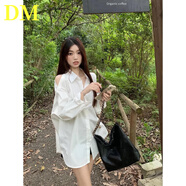 DALEY MODE露肩長袖襯衫女夏季韓版2025新款BF風(fēng)寬松中長款白色開衫ins 白色(高級) L