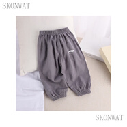 SKONWAT兒童防蚊褲2023夏季新款男童嬰兒寶寶燈籠褲女童薄款棉麻夏 灰色 110cm