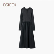 本澀 BSIEE簡(jiǎn)約針?biāo)笃催B衣裙2025冬季時(shí)尚純色通勤裙裝女 深灰色 M