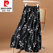 皮爾卡丹（pierre cardin）23夏季新款高腰雪紡印花遮跨顯瘦中長款a字大擺半身裙子女 黑色小花 M 建議100-115斤