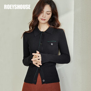 ROEYSHOUSE羅衣簡約修身打底毛衣女春季新款通勤彈力純色針織開衫07276 曼陀羅黑 M