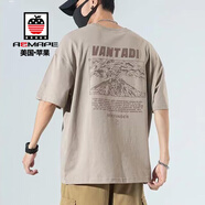 AEMAPE美國蘋(píng)果短袖t恤男士夏季純棉上衣服五分寬松休閑情侶半袖體恤衫 卡其 XL
