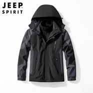 JEEP SPIRIT吉普夾克男秋冬季沖鋒外套男女防風(fēng)上衣男 黑灰/男款 4XL